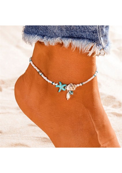 F159 Moda Deniz Kaplumbağaları Inci Denizyıldızı Dalga Kalp Charms Bilezik Halhal Kadınlar Için Bohemian Yaz Ayak Zinciri Takı Hediyeler (Yurt Dışından) modelleri