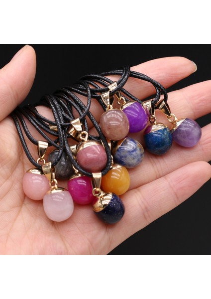 Diyalogit Doğal Taş Kolye Çok Renkli Top Şekli Ametist Kuvars Akik Kolye Kolye Kadınlar Için Parti Düğün Takı Hediye (Yurt Dışından) indirimleri