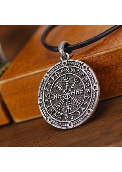 Gümüş Vintage Viking Rune Pusula Kolye Kolye Claunk Erkek Iskandinav Muska Takı (Yurt Dışından) fırsatları