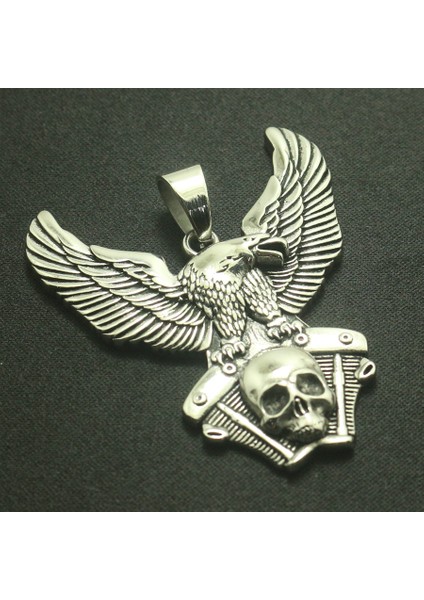 Mel Paslanmaz Çelik Biker Kafatası Kartal Motor Kolye (Yurt Dışından) modelleri