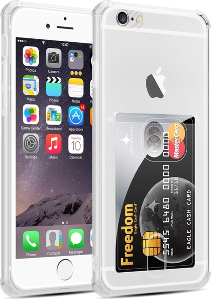 Iphone 6s Kamera Korumalı Kartlıklı Setra Şeffaf Silikon Kılıf