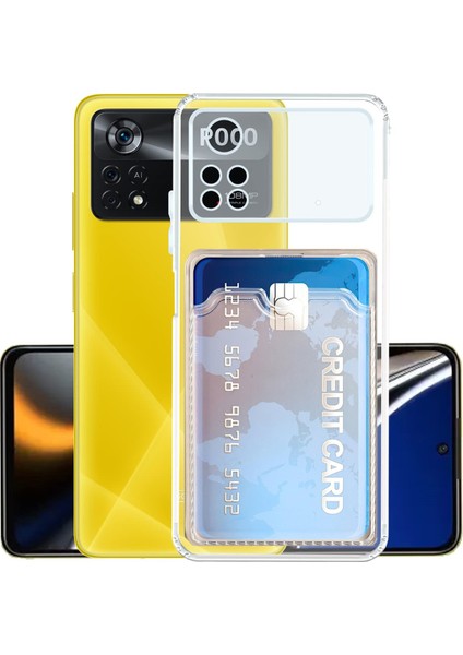 Xiaomi Poco M4 Kamera Korumalı Kartlıklı Setra Şeffaf Silikon Kılıf