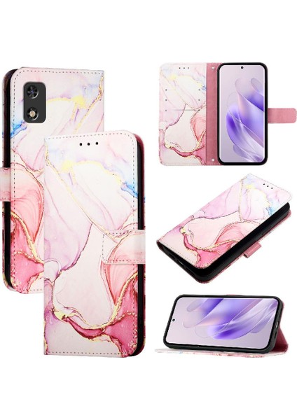 Tecno Pop 5c Pu Deri Mermer Desen Kickstand Cüzdan Için Kılıf (Yurt Dışından)