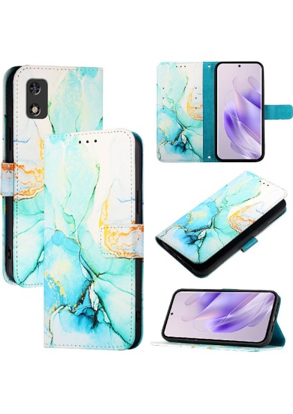 Tecno Pop 5c Pu Deri Mermer Desen Kickstand Cüzdan Için Kılıf (Yurt Dışından)