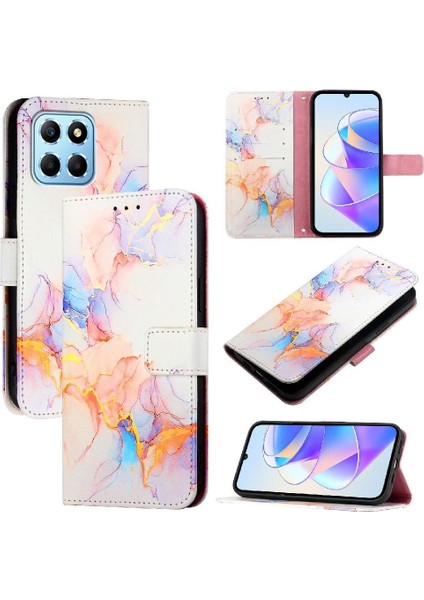 Onur Için Kılıf 70 Lite 5g Mermer Desen Pu Deri Cüzdan Kickstand (Yurt Dışından)