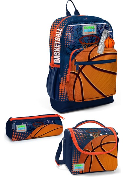 Kids Turuncu Lacivert Basketbol Desenli 3’lü Okul Çanta Seti SET0123766
