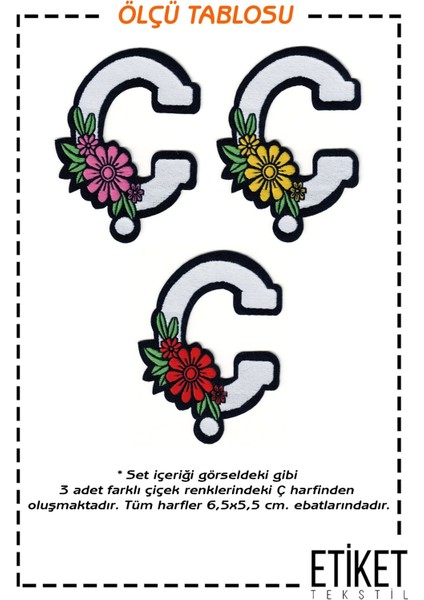 Ütü İle Yapışan Dokuma Arma Seti Patch Yama Çiçekli Harfler Modeli Ç Harfi (3 Adet) fiyatları