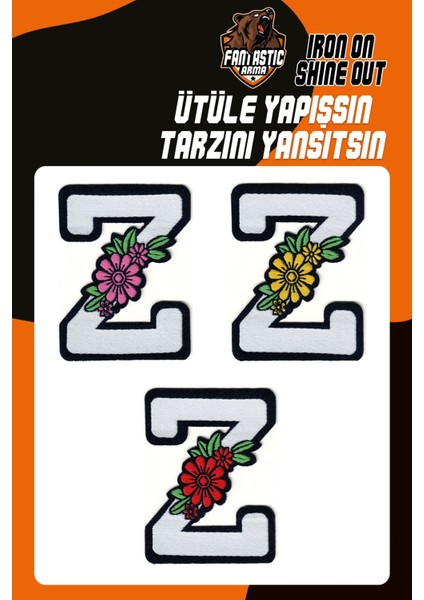 Ütü İle Yapışan Dokuma Arma Seti Patch Yama Çiçekli Harfler Modeli Z Harfi (3 Adet)