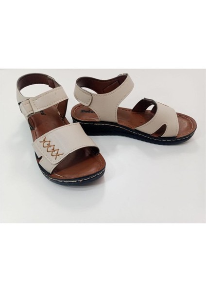 Kadın Sandalet Cırtlı Bantlı Yumuşak Sandalet Cırtlı Bantlı Yumuşak Şilte Poliüretan Taban Krem modelleri