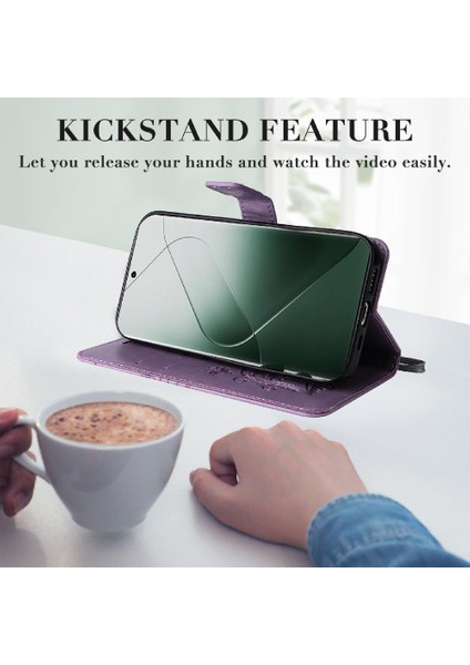 Xiaomi 14 Pro Flip Kickstand Için Kılıf Kart Yuvası Standı ile Pu Deri (Yurt Dışından)