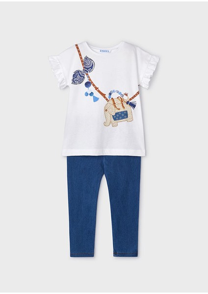 Kız Çocuk Tişört Denim Tayt 2'li Takım Lacivert 3706