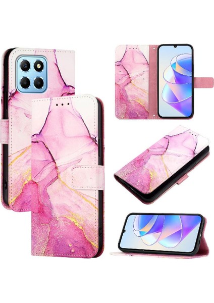 Onur Için Kılıf 70 Lite 5g Mermer Desen Pu Deri Cüzdan Kickstand (Yurt Dışından)