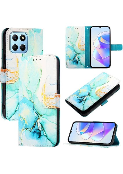 Onur Için Kılıf 70 Lite 5g Mermer Desen Pu Deri Cüzdan Kickstand (Yurt Dışından)
