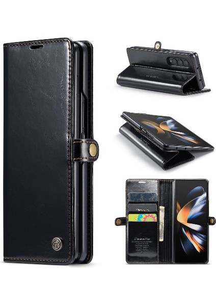 Samsung Galaxy Z Için Flip Case Fold 4 5g Çılgın At Pu Deri Retro (Yurt Dışından)