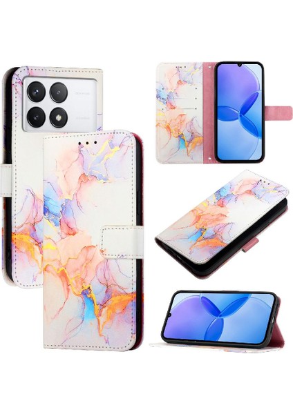 Xiaomi Poco F6 Pro Mermer Desen Kickstand Pu Deri Cüzdan (Yurt Dışından)