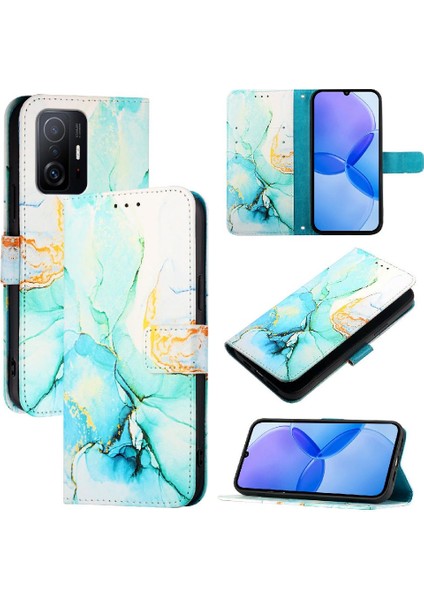 Xiaomi 11T/11T Pro Mermer Desen Cüzdan Kickstand Pu Deri (Yurt Dışından)