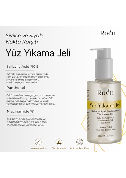 Yüz Yıkama Jeli Sivilce, Siyah Nokta Karşıtı Yüz Yıkama Jeli Salicylic Acid %0,5 Panthenol %1 200ML