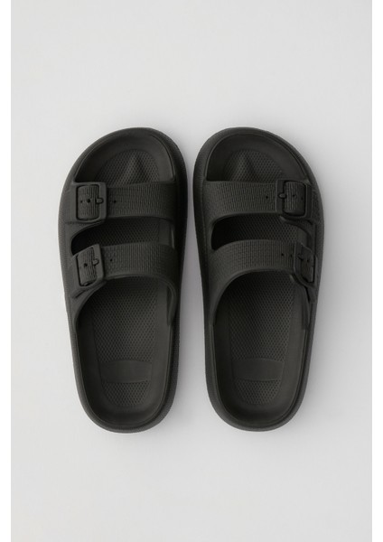 Leon Siyah Erkek Çift Tokalı Eva Plaj Terliği