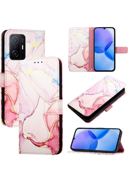 Xiaomi 11T/11T Pro Mermer Desen Cüzdan Kickstand Pu Deri (Yurt Dışından)