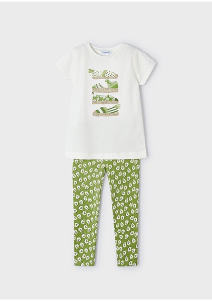 Kız Çocuk Tişört Tayt Ikili Takım Krem 3711