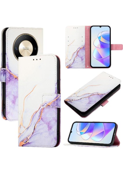 Onur X50 5g Pu Deri Kickstand Mermer Desen Cüzdan Için Kılıf (Yurt Dışından)