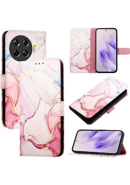 Tecno Spark 20 Pro Artı Kickstand Cüzdan Mermer Desen Pu Deri Için Kılıf (Yurt Dışından)