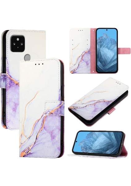 Google Piksel 5 Cüzdan Mermer Desen Kickstand Pu Deri Için Kılıf (Yurt Dışından) fırsatları