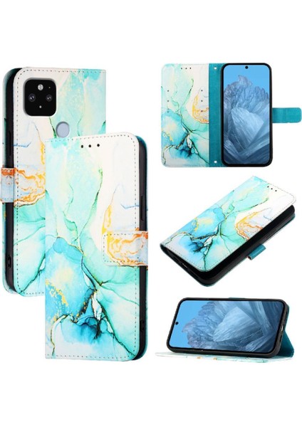 Google Piksel 5 Xl Cüzdan Pu Deri Kickstand Mermer Desen Için Kılıf (Yurt Dışından)