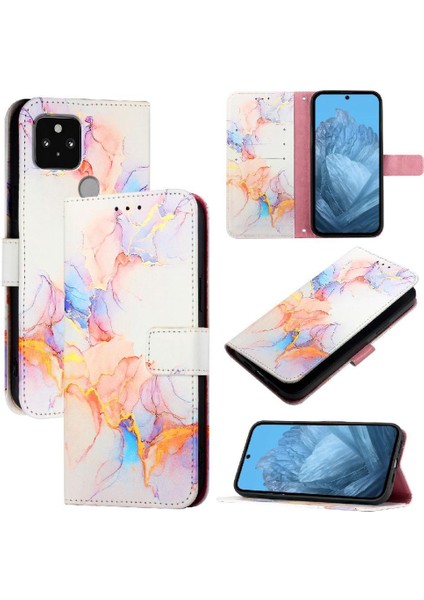 Google Piksel 5 Cüzdan Mermer Desen Kickstand Pu Deri Için Kılıf (Yurt Dışından)