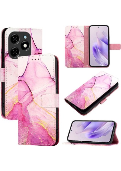 Tecno Spark 20 Kickstand Mermer Desen Pu Deri Cüzdan Için Kılıf (Yurt Dışından)