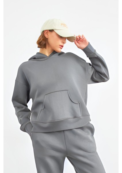 Kadın 3 Iplik Şardonlu Oversize Uzun Kollu Sweatshirt
