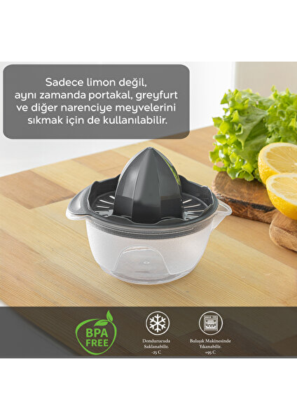 Meleni Home Hazneli Limon Sıkacağı - Pratik Portakal Narenciye Sıkacağı 400 ml - Gri