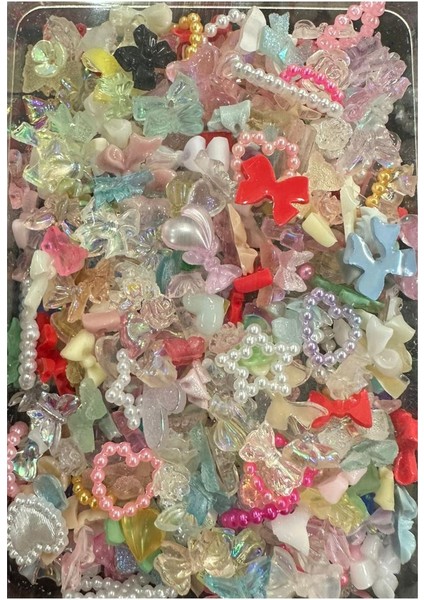 3D Tırnak Süsleri Tırnak Charmları Kurdele Kalp Gül Ayıcık Nail Charms Nail Art Objeleri 500 Adet