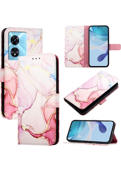 Oppo A77 5G/A97 5g Kickstand Cüzdan Mermer Desen Pu Deri (Yurt Dışından)