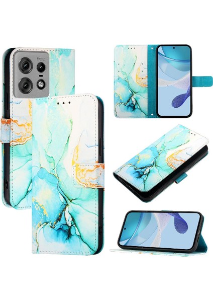 Motorola Kenar 50 Pro Pu Deri Kickstand Mermer Desen Cüzdan Için Kılıf (Yurt Dışından)