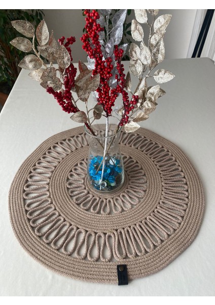 Tress Runner, Yuvarlak 55 cm Çap El Yapımı Salon /sehpa Örtüsü, Runner, Mutfak Masa Örtüsü,