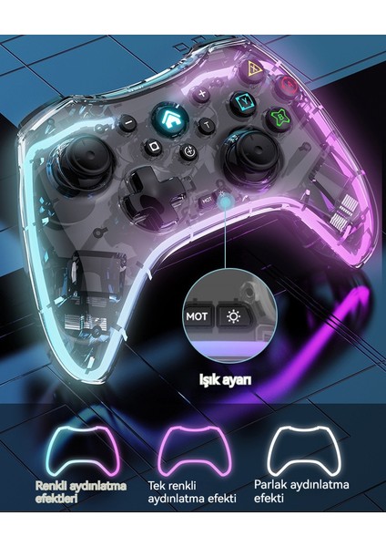 Anahtar Denetleyicisi Şeffaf Rgb Parlama Bluetooth Oyun Denetleyicisi Android Iso (Yurt Dışından) modelleri