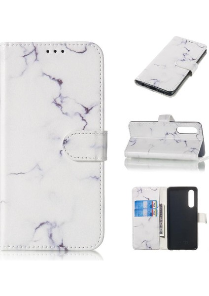 Huawei P30 Tam Koruma Mermer Desen Kart Yuvaları Tutucu Için Flip Case (Yurt Dışından)