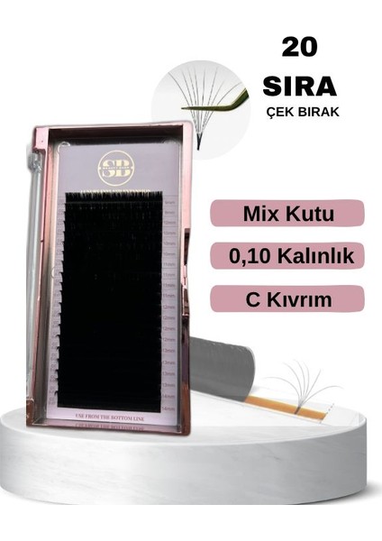 0.10 Kalınlık, C Kıvrım, Çek Bırak İpek Kirpik, Mix 20 Sıra 9 mm - 14 mm