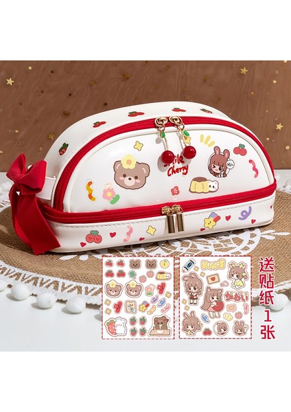 Ilkokul Kız Çocukları Için Kırmızı ve Beyaz Kirazlı Büyük Kapasiteli Kalem Kutusu ve Kalem Kutusu (Yurt Dışından)
