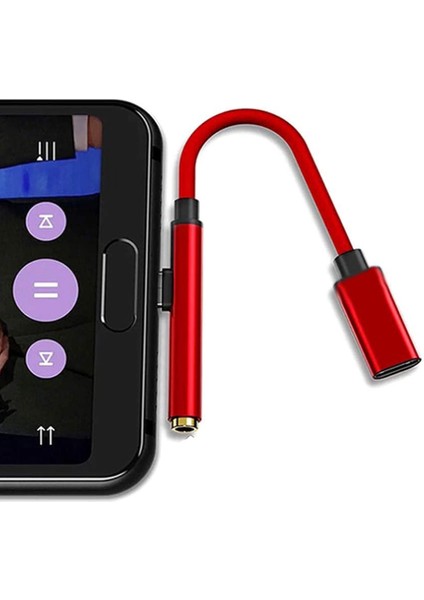 USB C Tip C - 3,5 mm Aux Kulaklık Adaptörü Şarj Kablosu - Kırmızı (Yurt Dışından)