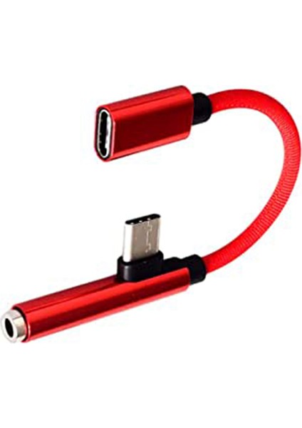 USB C Tip C - 3,5 mm Aux Kulaklık Adaptörü Şarj Kablosu - Kırmızı (Yurt Dışından)