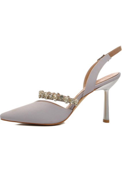 544012 Gümüş Saten Kadın Taşlı Abiye Ayakkabı modelleri