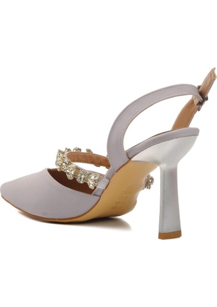 544012 Gümüş Saten Kadın Taşlı Abiye Ayakkabı fırsatları