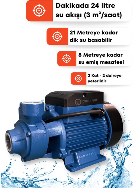 QB60 Yüksek Kalite 1 Parmak 0.5 Hp Su Motoru Su Pompası Dinamo 2 Kat 2 Daire 220v - Hediye Setli