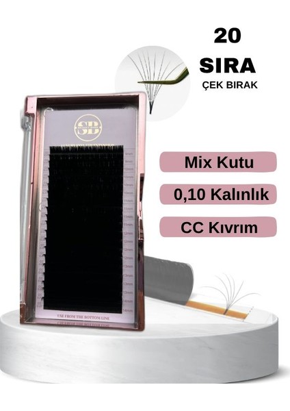 Çek Bırak İpek Kirpik, CC Kıvrım 20 Sıra Kolay Volum 0.10 Kalınlık, Mix Kutu 9 mm - 14 mm
