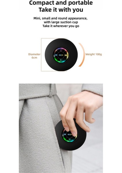 Mini Bluetooth Hoparlör Su Geçirmez Banyo Ses Kablosuz Duş Hoparlörleri Rgb Işık Bluetooth Vantuz Hoparlör, Siyah (Yurt Dışından) modelleri
