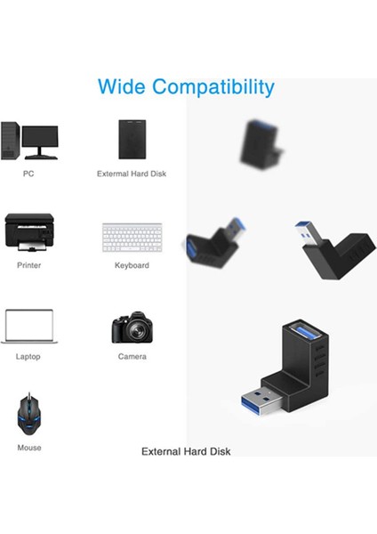 USB 3.0 90 Derece Genişletici Adaptör Erkek - Dişi USB 3.0 Konektörü Yukarı/aşağı Açı USB Aygıtları Için USB Genişletici, 6'lı Paket (Yurt Dışından)