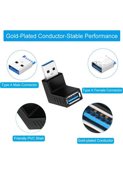 USB 3.0 90 Derece Genişletici Adaptör Erkek - Dişi USB 3.0 Konektörü Yukarı/aşağı Açı USB Aygıtları Için USB Genişletici, 6'lı Paket (Yurt Dışından)