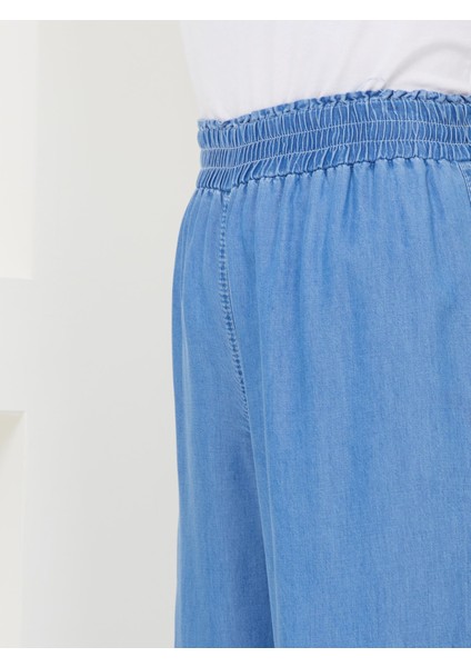 Ince Dökümlü Kadın Kot Pantolon Beli Lastikli Bol Paça Rahat Kesim 59015 fırsatları